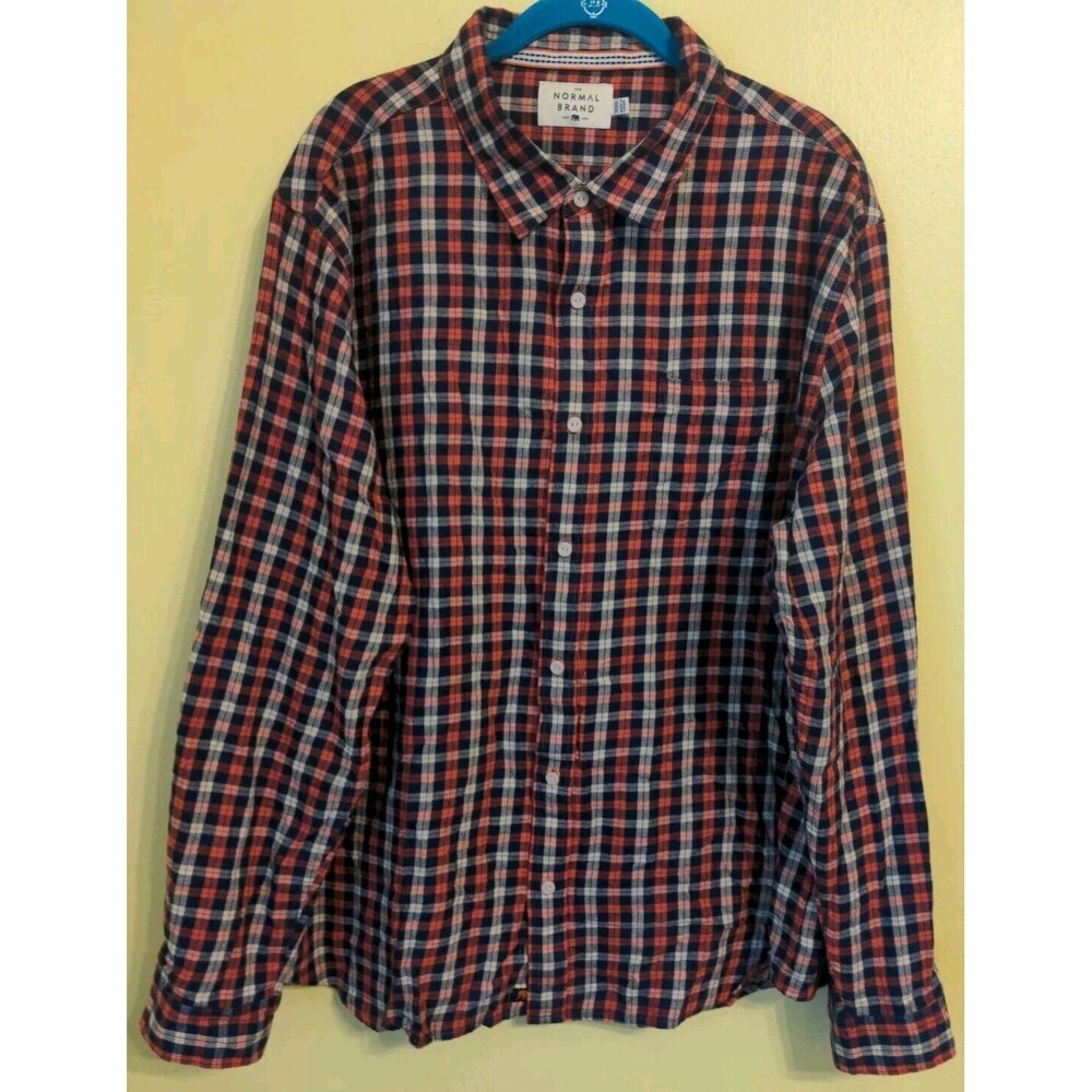 THE NORMAL BRAND Men's LS Cotton Soft Flannel Button Up Shirt Plaid Size XXL